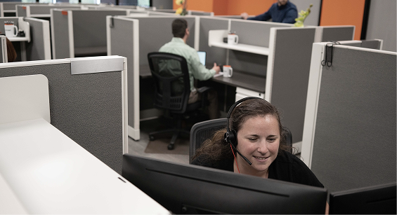 Concept appointment setter on a call in the Concept office